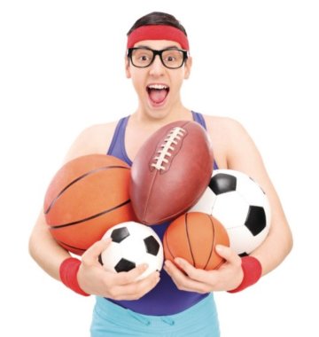 verrückter Sportler mit Bällen