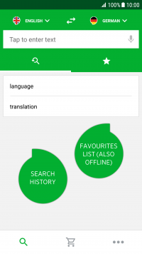 PONS Dictionary App search history and favourites list