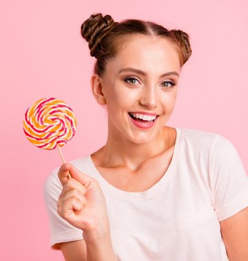 Frau mit lolli