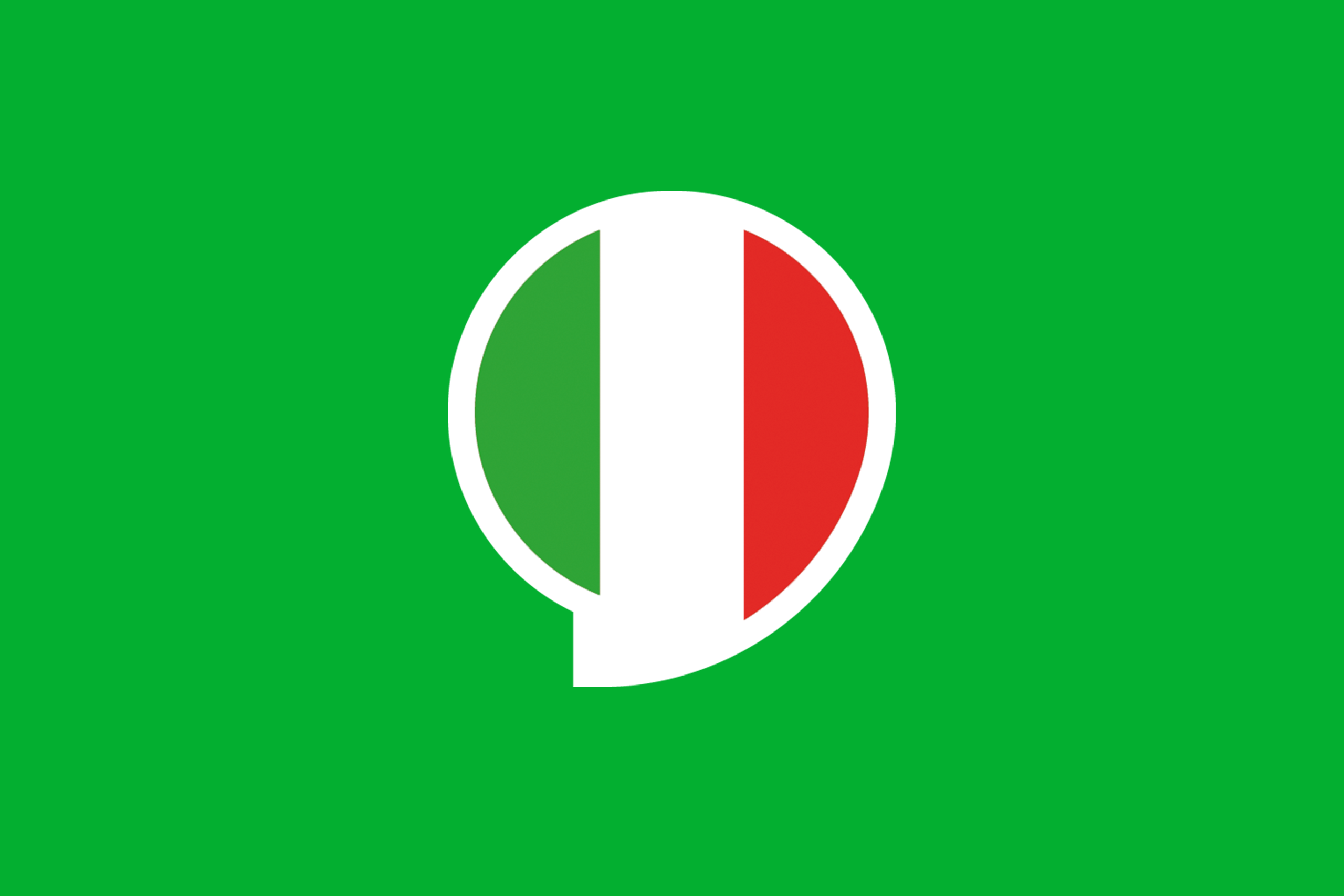 Ein grüner Hintergrund mit einer weißen Sprechblase mit vertikalen grünen, weißen und roten Streifen, die an die italienische Flagge erinnern.