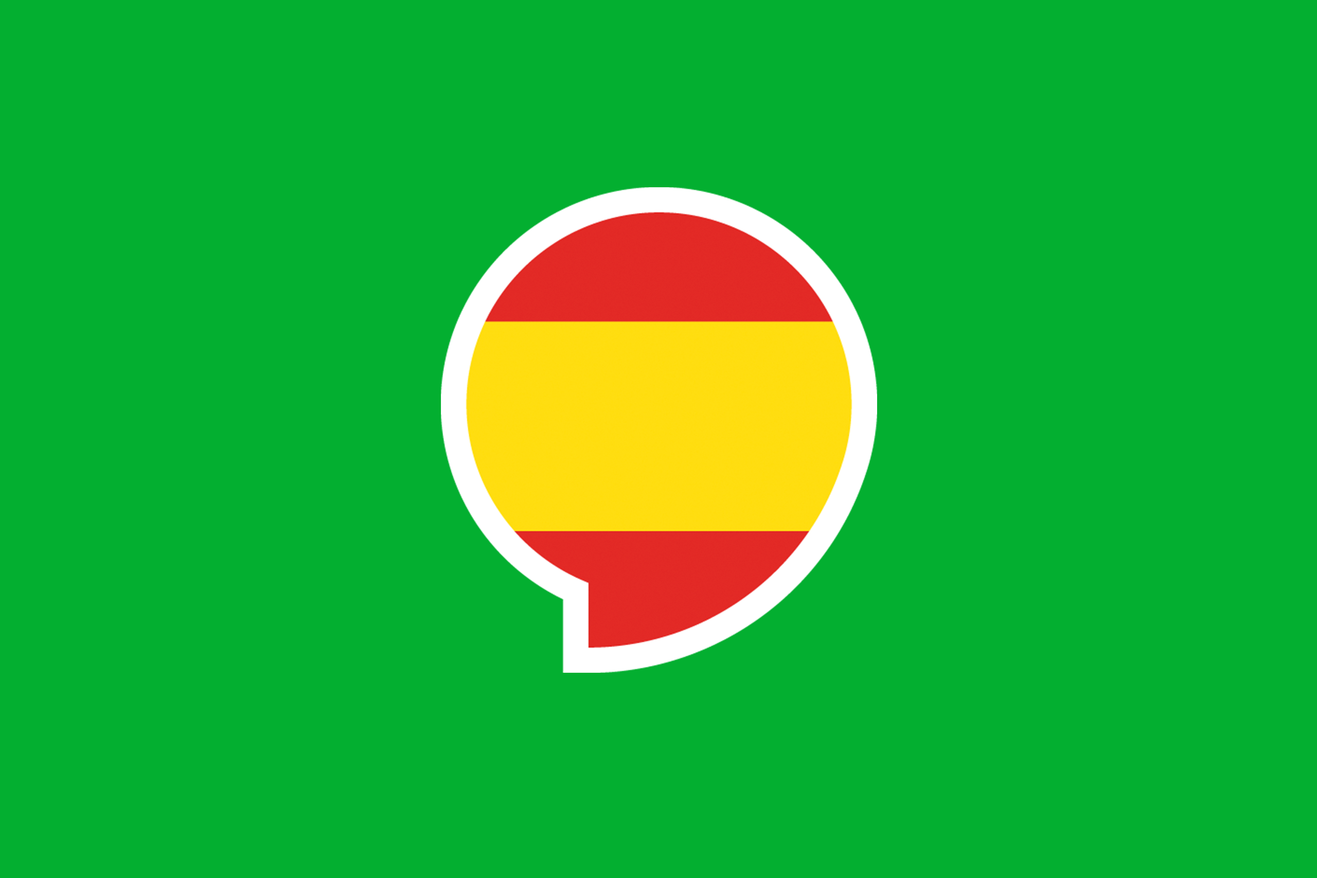 Eine Sprechblase mit den Farben der spanischen Flagge, rot und gelb, auf einem einfarbigen grünen Hintergrund.
