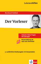 Umschlag eines Studienführers für Der Vorleser von Bernhard Schlink, mit dem Titel, dem Namen des Autors und einem kleinen Foto des Autors auf gelbem Hintergrund.