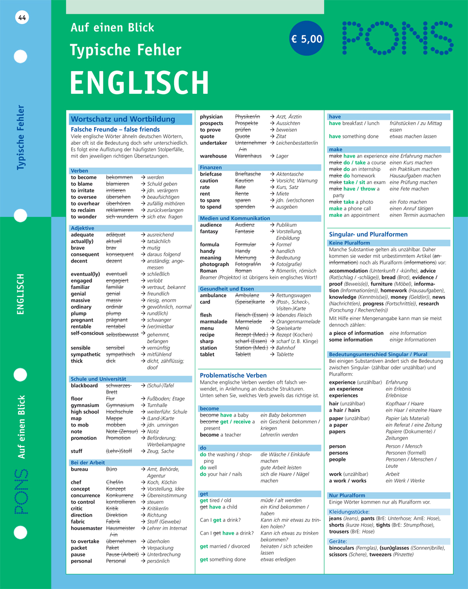 PONS Typische Fehler auf einen Blick Englisch PONS Typische Fehler auf einen Blick Englisch