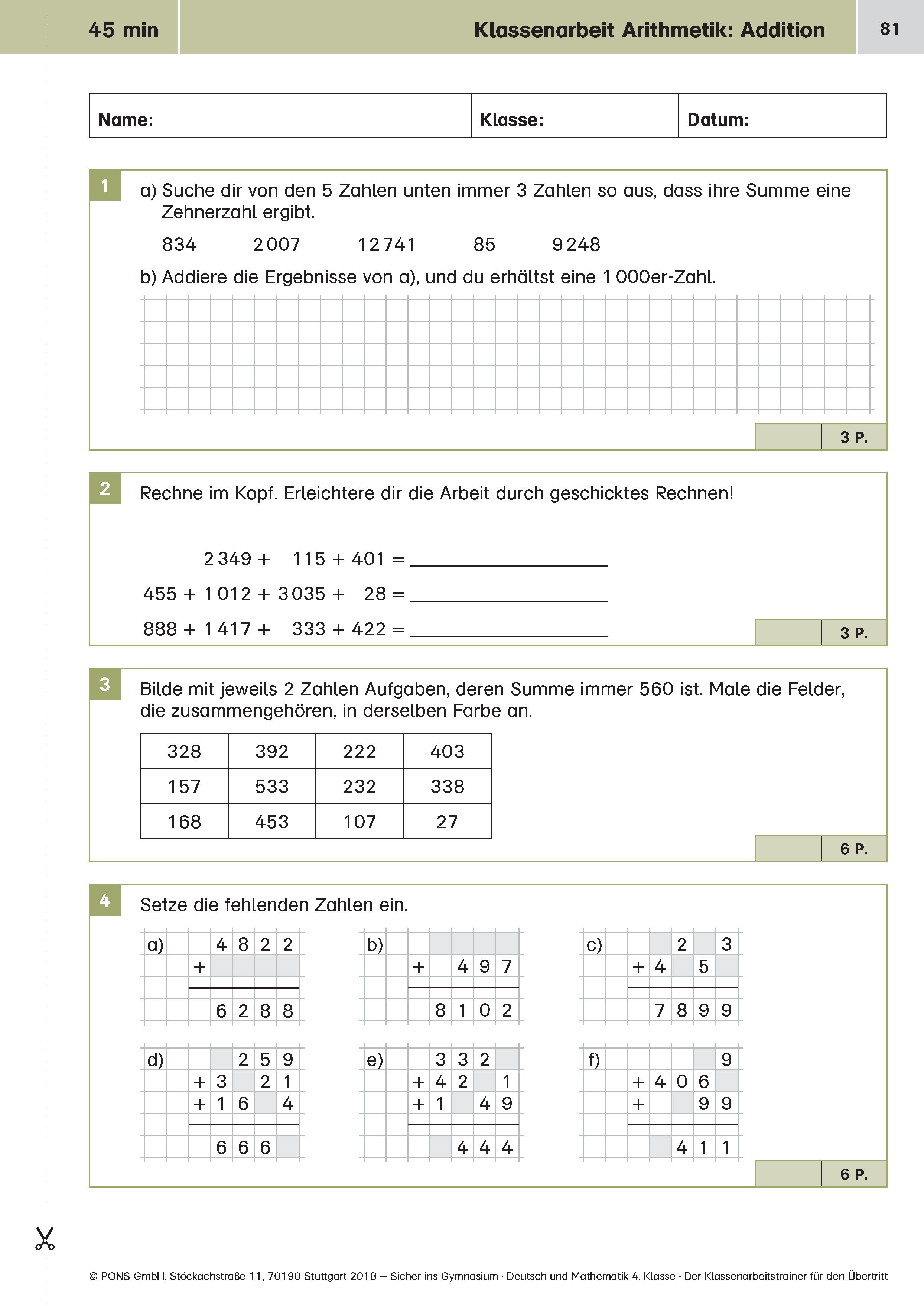Klett Sicher ins Gymnasium Klassenarbeitstrainer Deutsch und Mathematik 4. Klasse