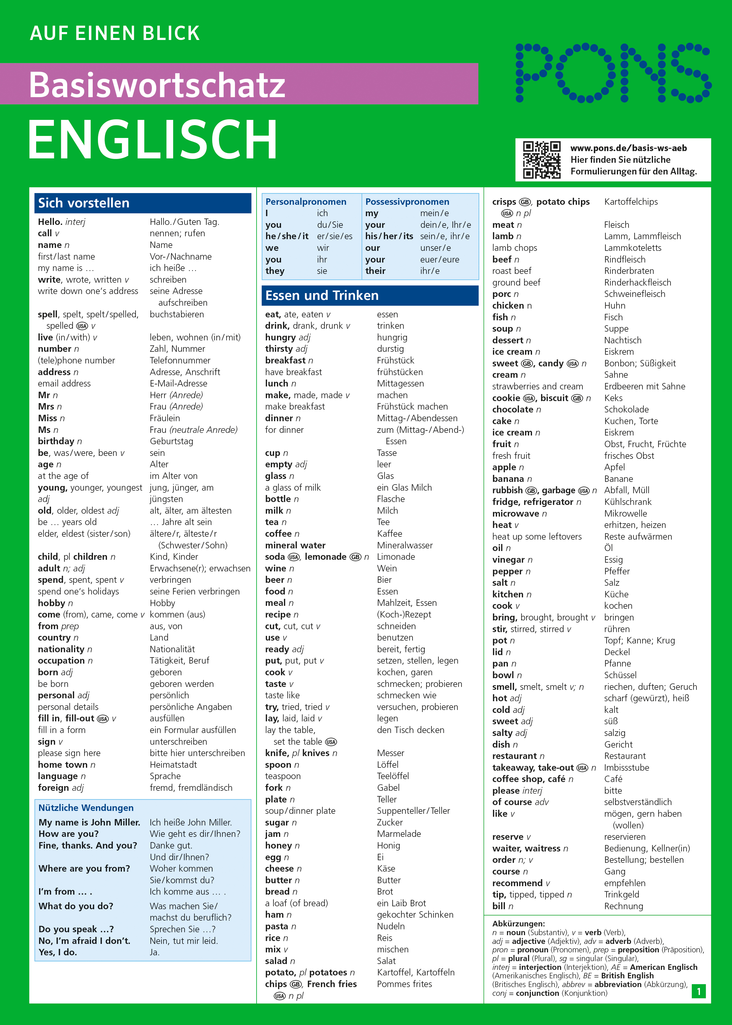 PONS Basiswortschatz auf einen Blick Englisch