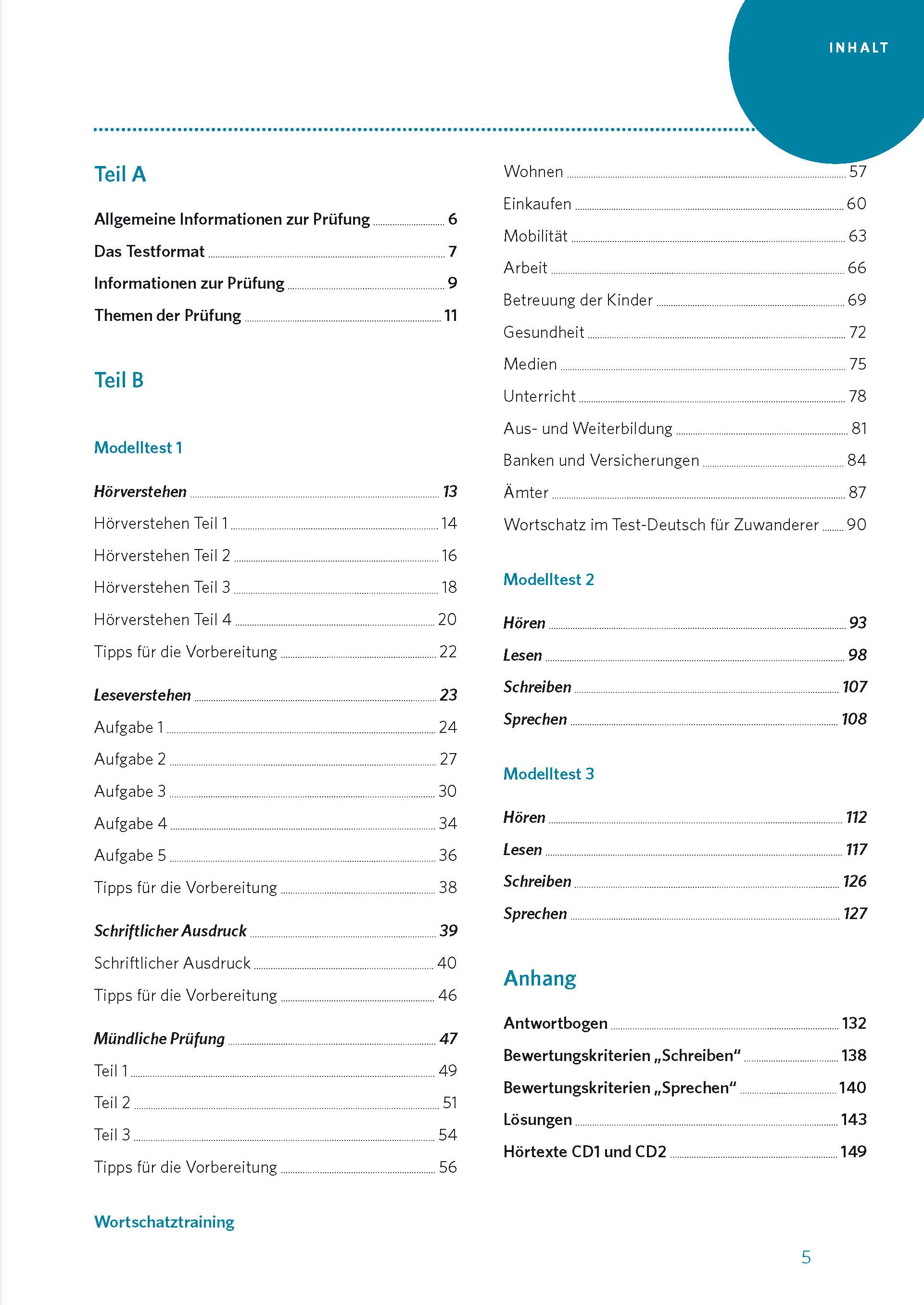 Inhaltsverzeichnis eines deutschsprachigen Lehrbuchs, das Abschnitte, Themen und die entsprechenden Seitenzahlen auflistet. Das Layout ist strukturiert und in einigen Überschriften zweisprachig.