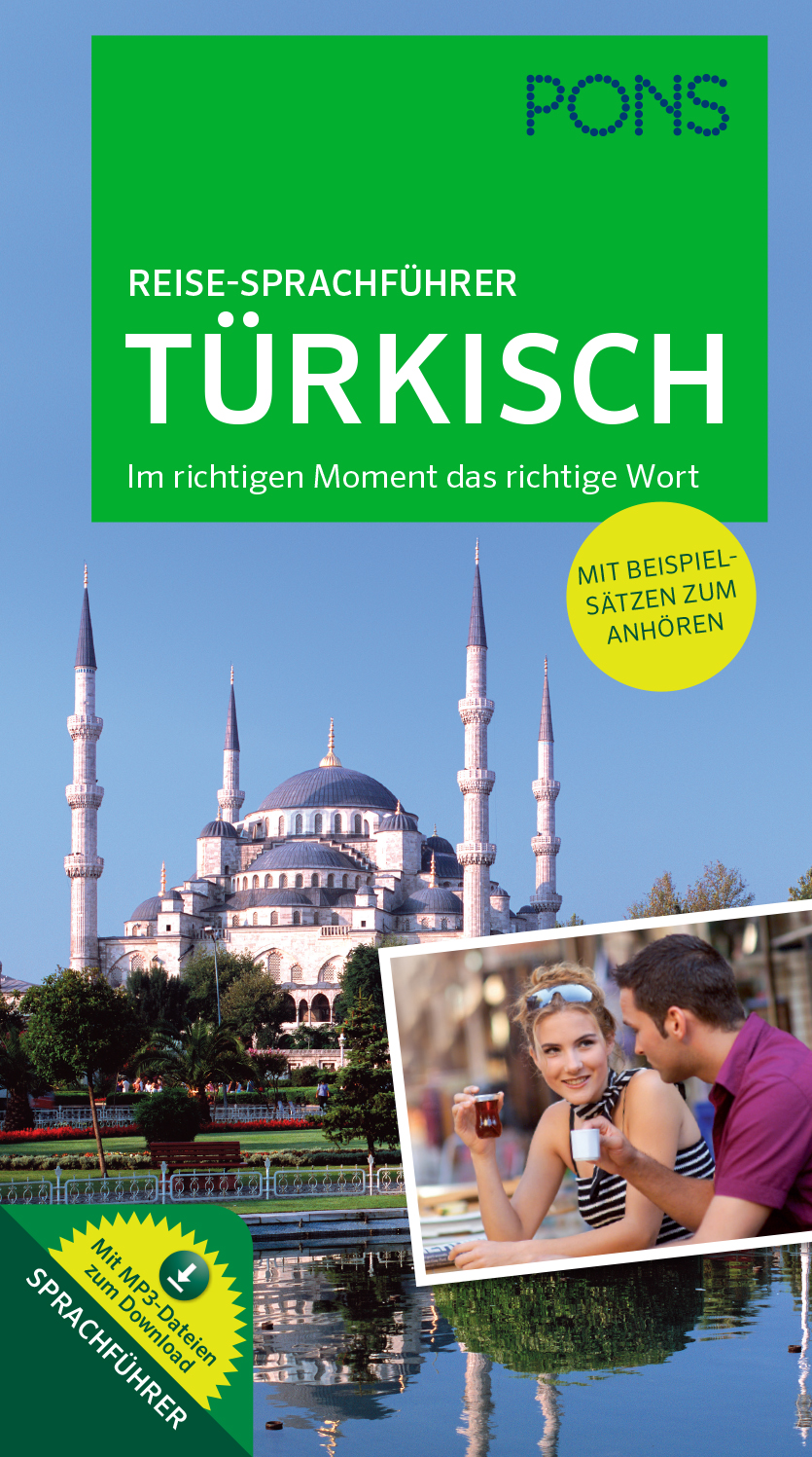 Umschlag eines türkischen PONS-Reiseführers mit der Blauen Moschee und einem im Freien speisenden Paar am unteren Rand.