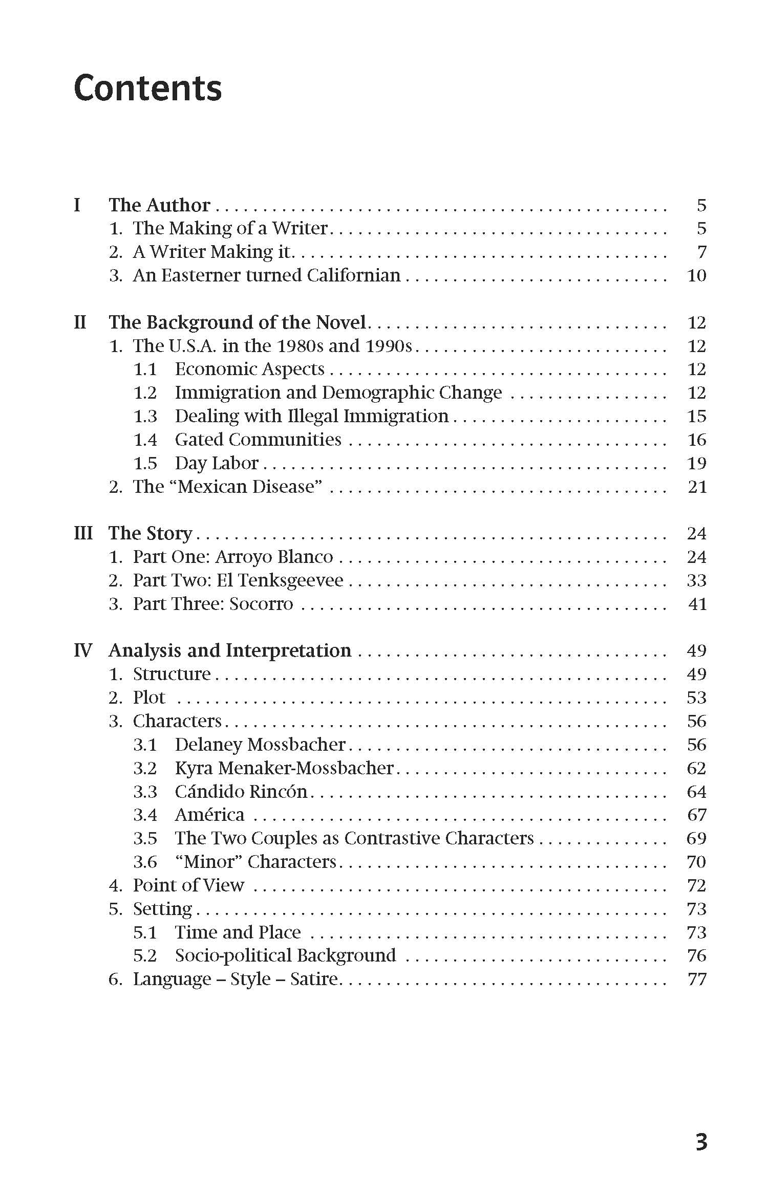 Inhaltsverzeichnis mit Abschnitten über den Autor, den Hintergrund des Romans, die Zusammenfassung der Geschichte sowie die Analyse und Interpretation mit den entsprechenden Seitenzahlen.