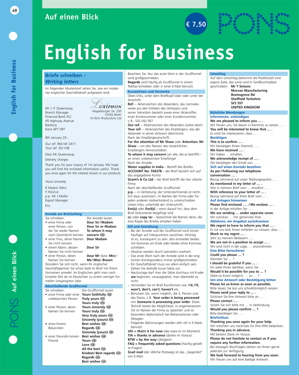 PONS English for Business auf einen Blick PONS English for Business auf einen Blick