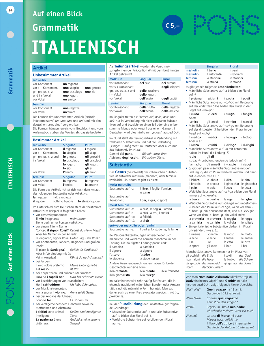 PONS Grammatik auf einen Blick Italienisch PONS Grammatik auf einen Blick Italienisch