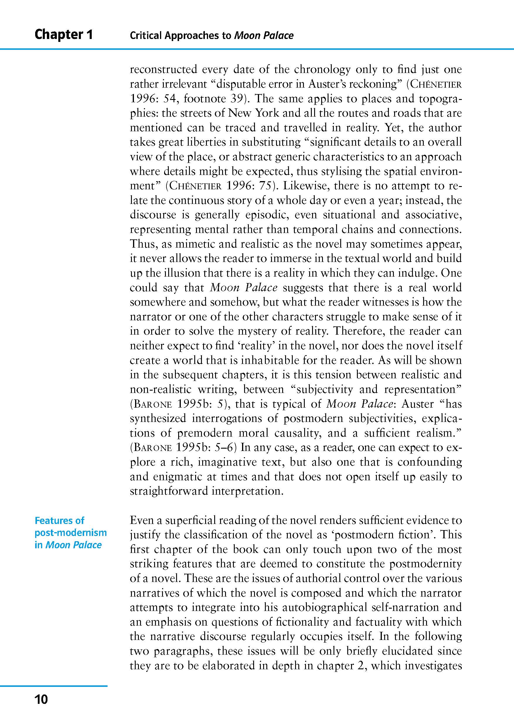 Eine Lehrbuchseite mit hervorgehobenem Text, auf der Merkmale des erzählerischen Diskurses im Roman Mondpalast und die Herausforderungen bei der Unterscheidung zwischen realen und imaginierten Topographien erörtert werden.