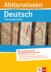 Abiturwissen Deutsch Buchcover mit vertikal aufgereihten Büchern und Text, der umfassendes Lernmaterial für die Vorbereitung auf die Prüfung in deutscher Literatur und Geschichte hervorhebt.