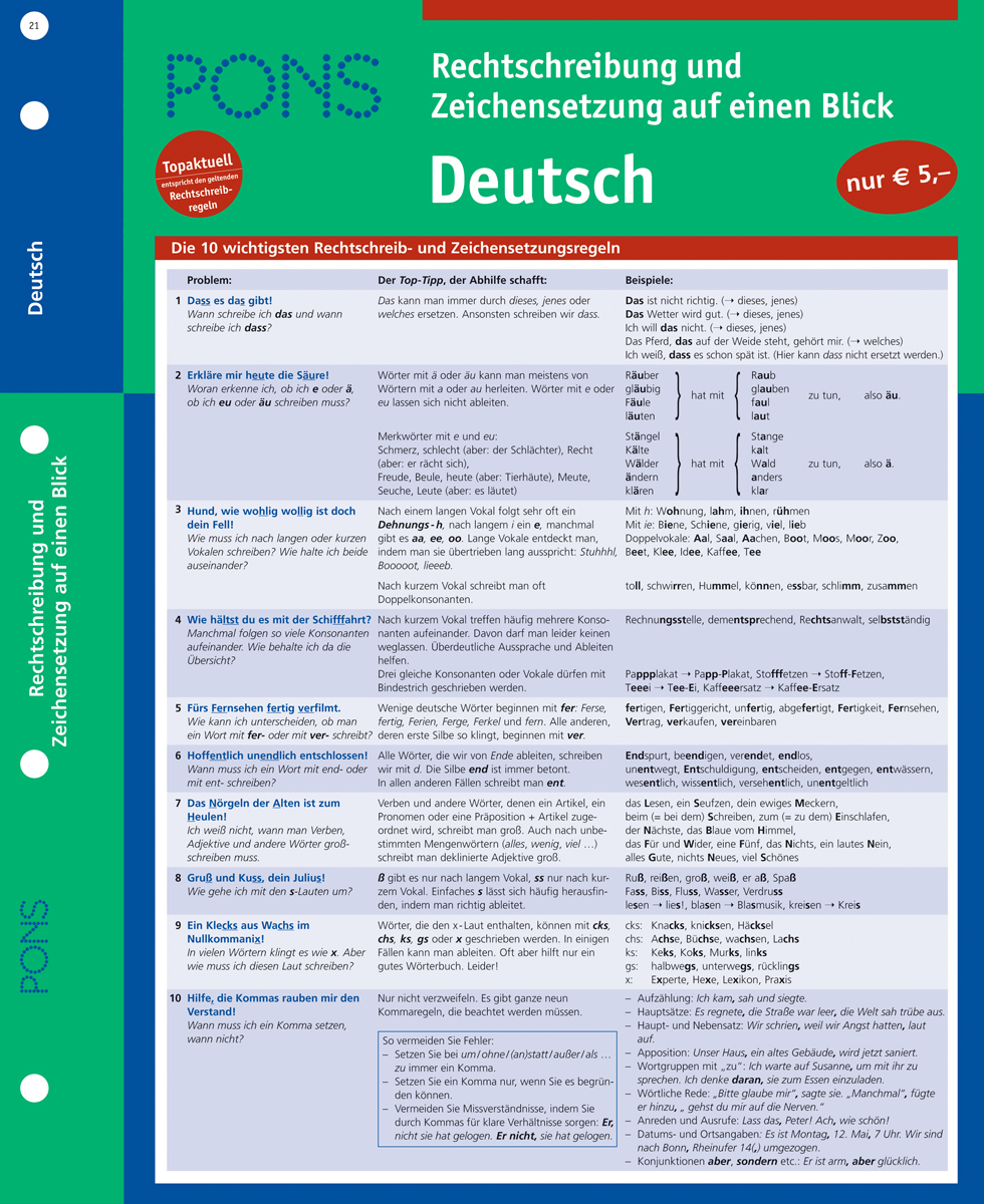 PONS Rechtschreibung und Zeichensetzung auf einen Blick Deutsch PONS Rechtschreibung und Zeichensetzung auf einen Blick Deutsch