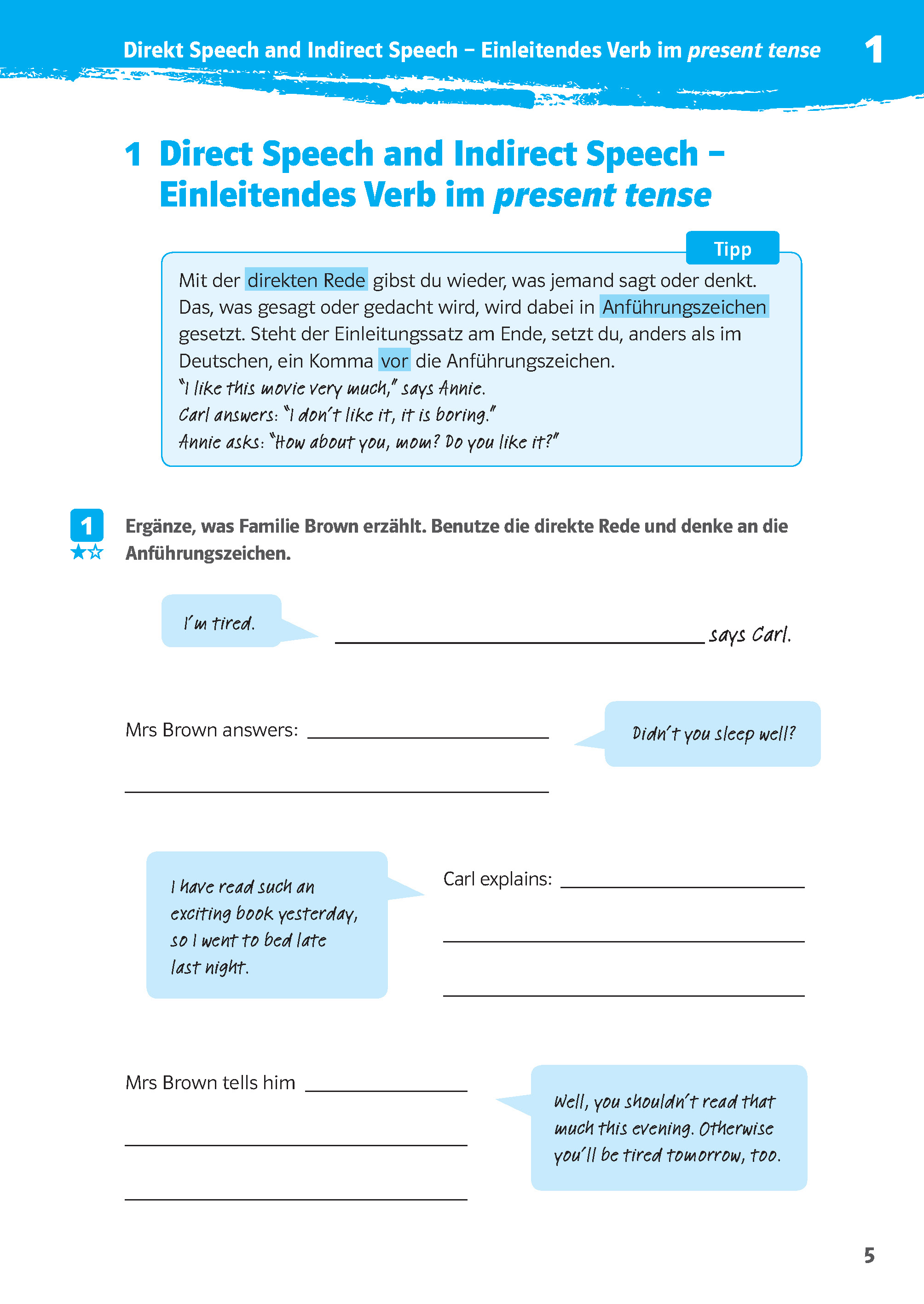 Klett 10-Minuten-Training Englisch Direct Speech - Indirect Speech 7./8. Klasse