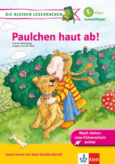Ein Mädchen mit blonden Zöpfen umarmt einen lächelnden braunen Hund in einem grasbewachsenen Garten mit Blumen. Das Buchcover zeigt einen farbenfrohen Text in deutscher Sprache und Cartoon-Illustrationen.