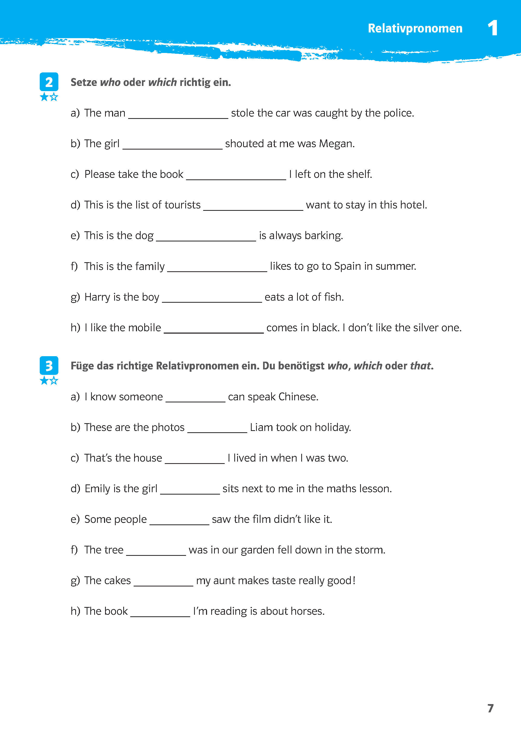Klett 10-Minuten-Training Englisch Grammatik Relative Clauses 6./7. Klasse