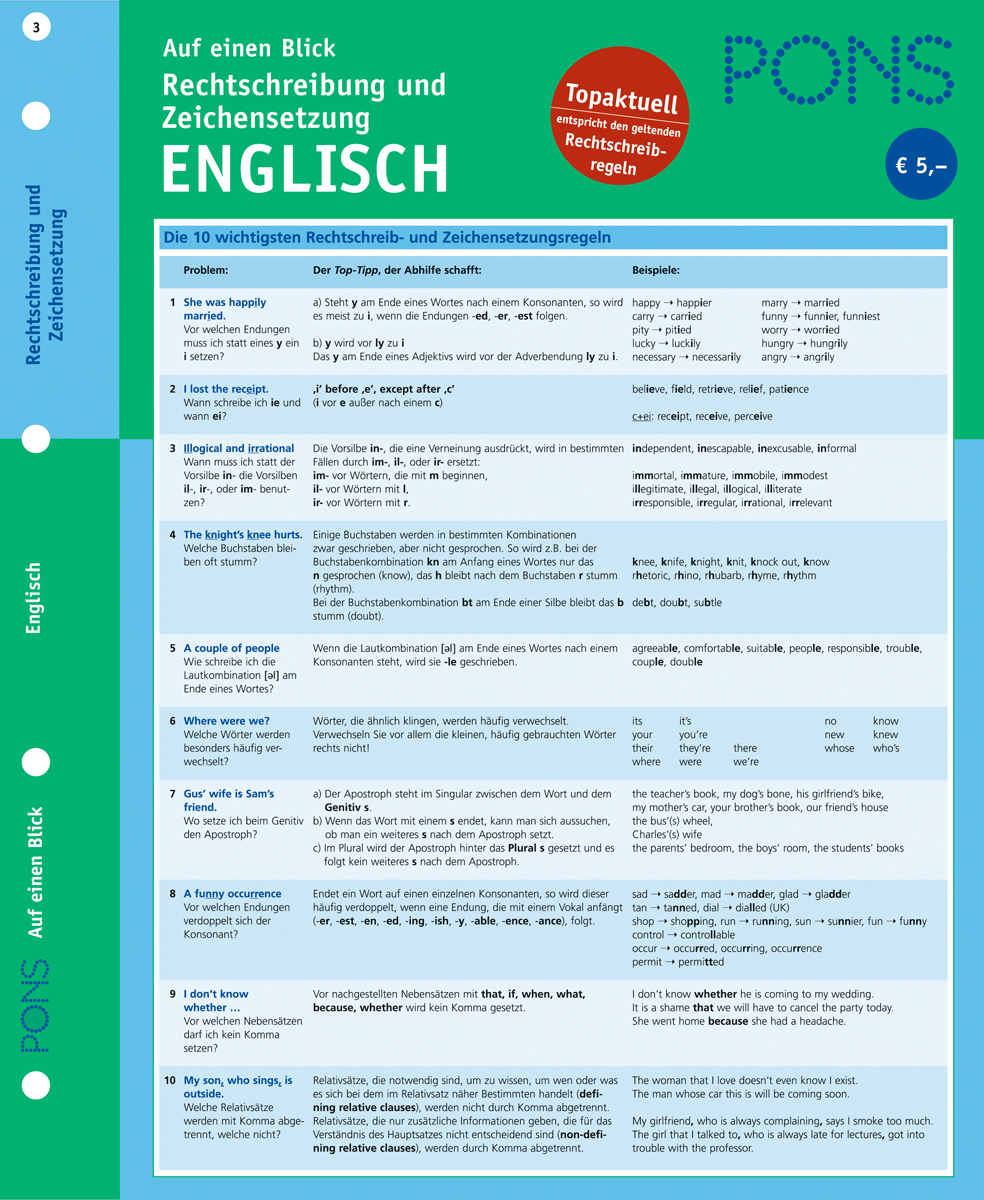PONS Rechtschreibung und Zeichensetzung auf einen Blick Englisch PONS Rechtschreibung und Zeichensetzung auf einen Blick Englisch