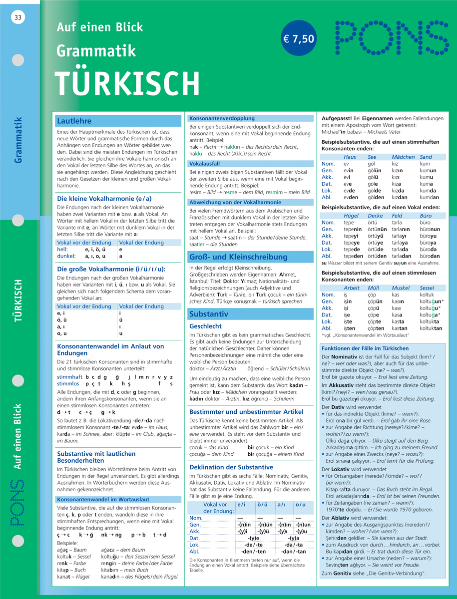 PONS Grammatik auf einen Blick Türkisch PONS Grammatik auf einen Blick Türkisch