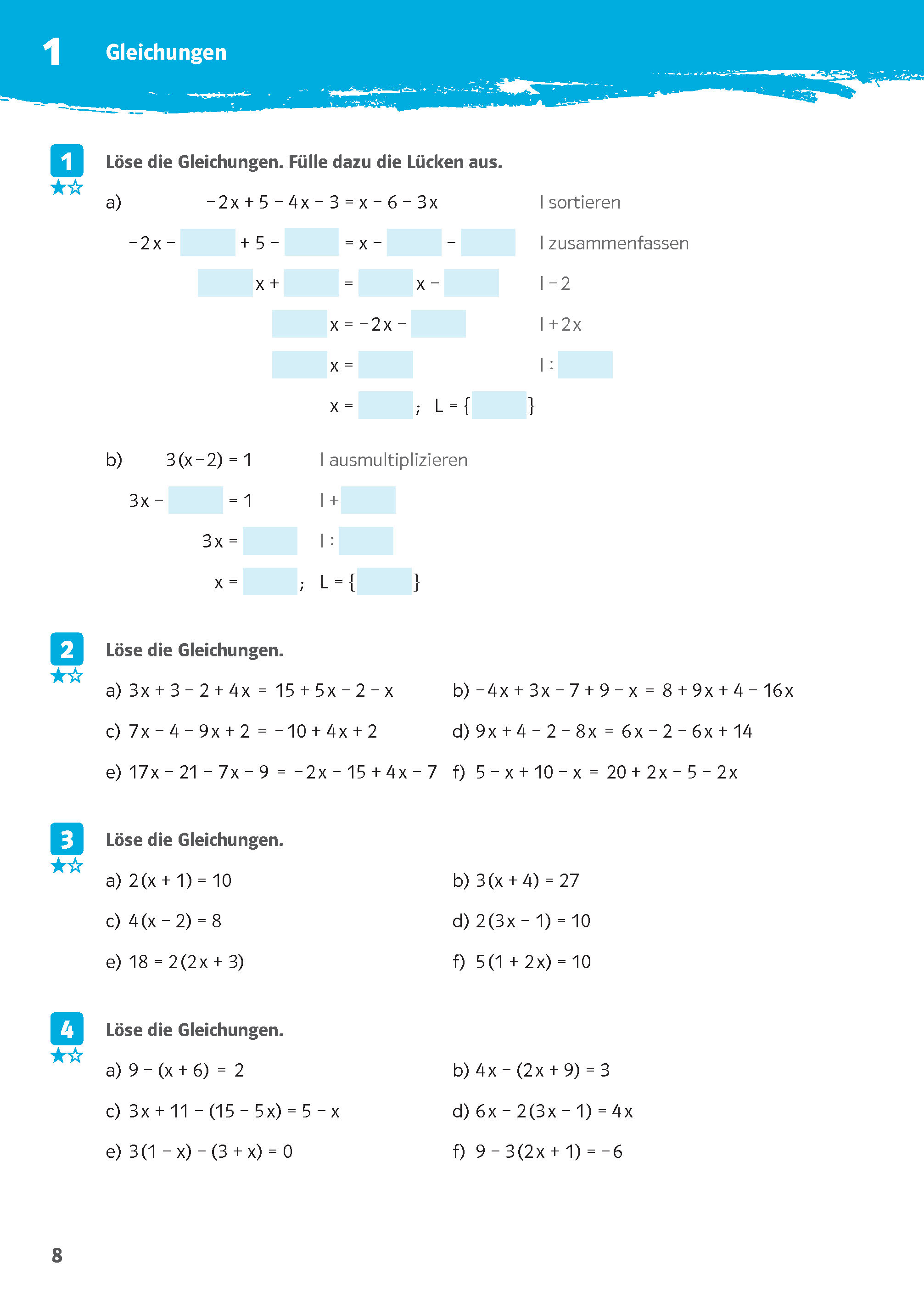 Klett 10-Minuten-Training Mathematik Lineare Gleichungssysteme  8.-10. Klasse