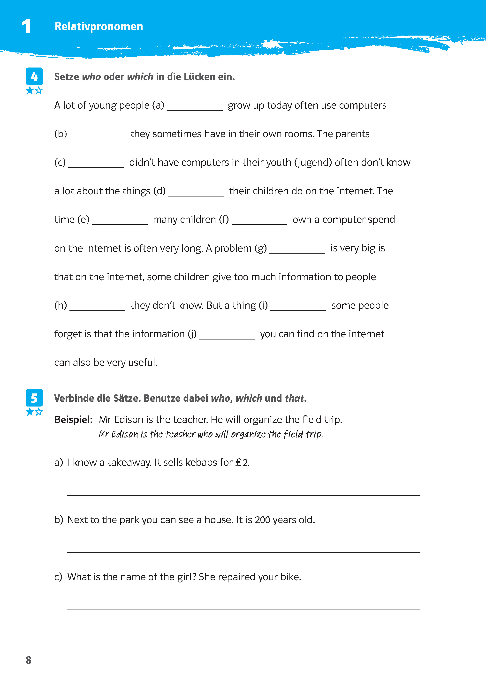Klett 10-Minuten-Training Englisch Grammatik Relative Clauses 6./7. Klasse