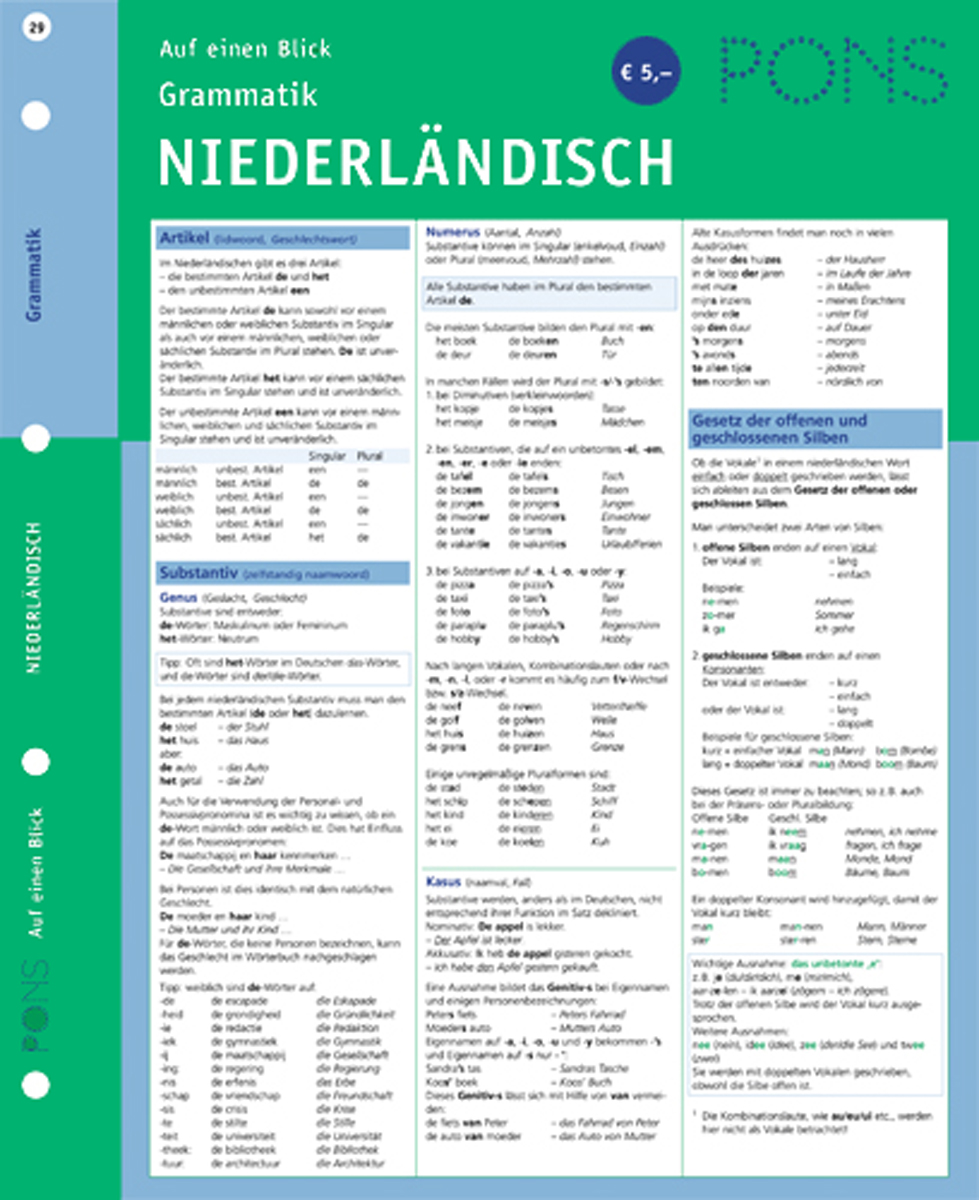 PONS Grammatik Niederländisch auf einen Blick PONS Grammatik Niederländisch auf einen Blick