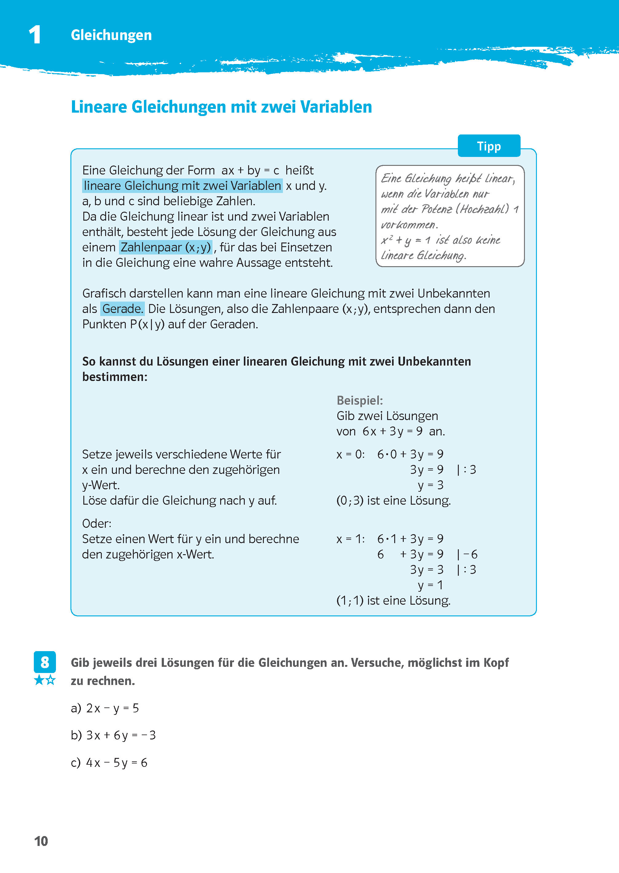 Klett 10-Minuten-Training Mathematik Lineare Gleichungssysteme  8.-10. Klasse